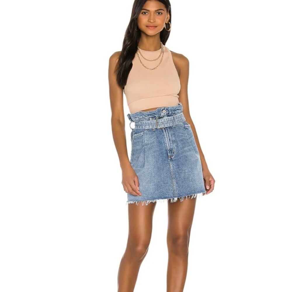 New Anthropologie AGOLDE '90s Slim Denim Mini Skirt $188 SIZE 25 Belted